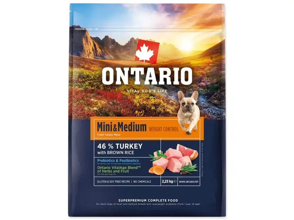 Ontario Adult Mini & Medium Weight Control Turkey & Brown Rice - s krůtím masem a hnědou rýží Rechtstreeks Van De Fabrikant