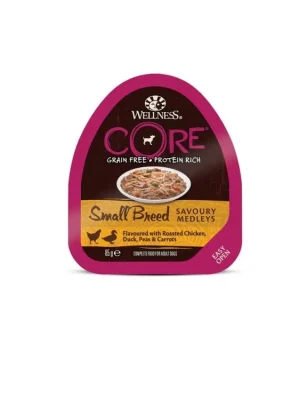 Wellness CORE Small Breed Savoury Medleys Flavoured with Roasted Chicken, Duck, Peas & Carrots 85g Laatste Kans