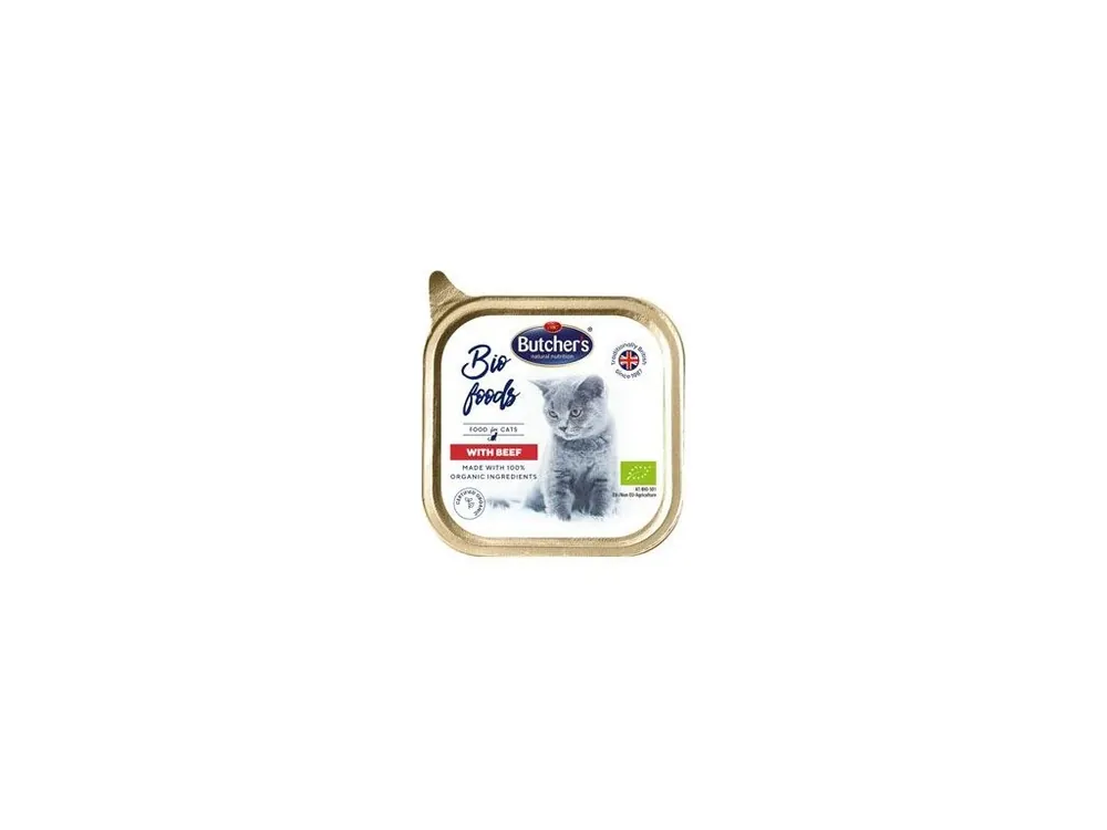 Butcher‘s Cat Bio Foods s hovězím vanička 85g Laatste Versie