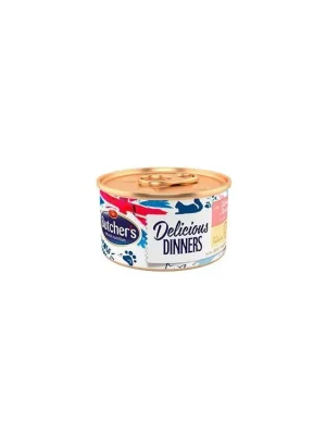 Goedkoop Butcher‘s Cat Delic.Dinners losos+krevety konz. 85g