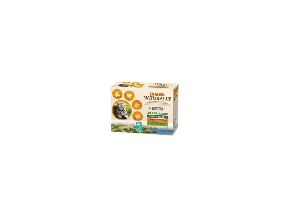 Beste Prijs Iams Cat Senior losos/jehně v omáčce kapsa 12x85g