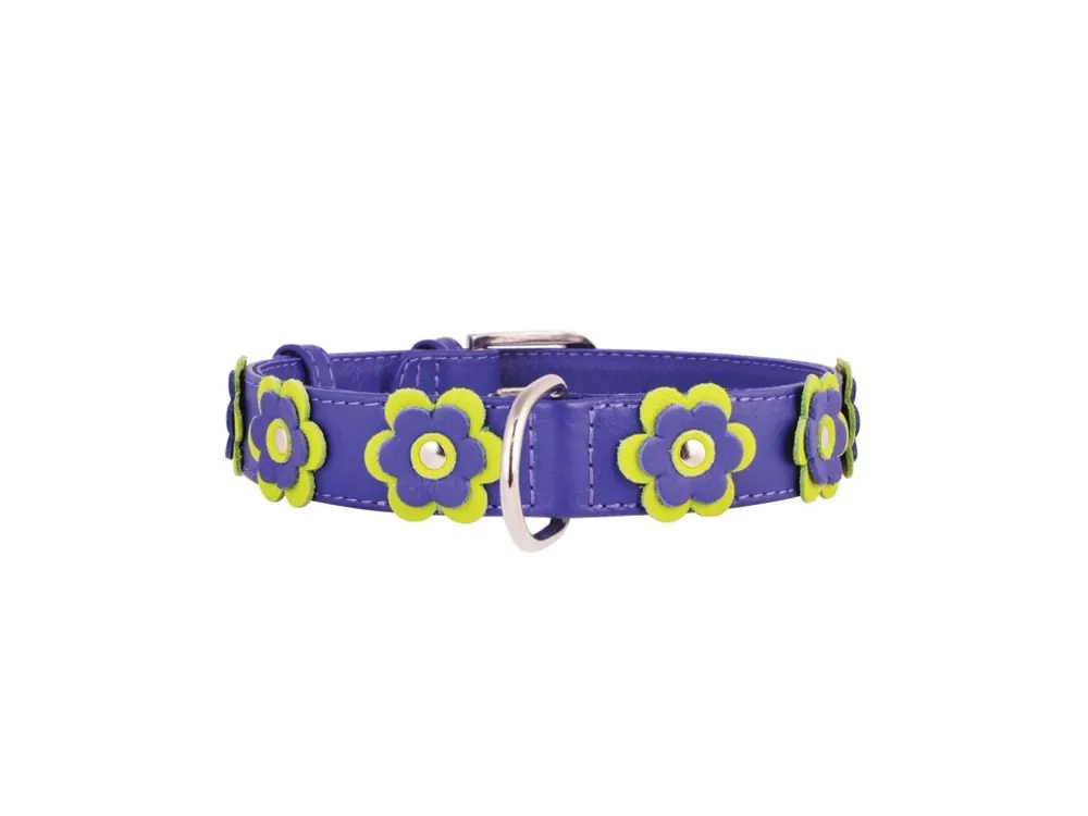 Koopje Obojek kožený Glamour Flower - fialový (46-60cm/35mm)