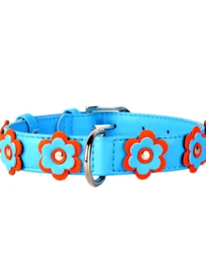 Tijdelijk Beschikbaar Obojek kožený Glamour Flower - modrý (46-60cm/35mm)