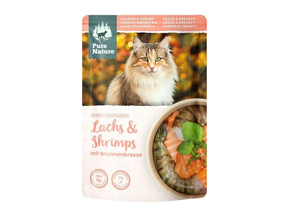 Pure Nature Cat Adult kapsička Losos a Krevety s řeřichou 80g Gecertificeerd