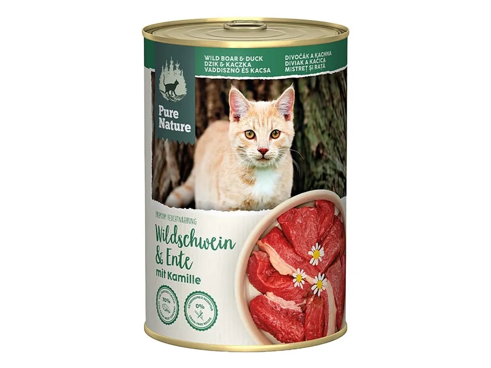 Pure Nature Cat Adult konzerva Divočák a Kachna s heřmánkem 400g Tijdelijk Beschikbaar
