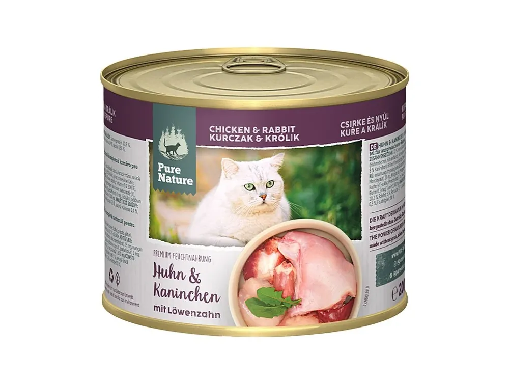 Nieuw Pure Nature Cat Adult konzerva Kuře a Králík s pampeliškou 200g