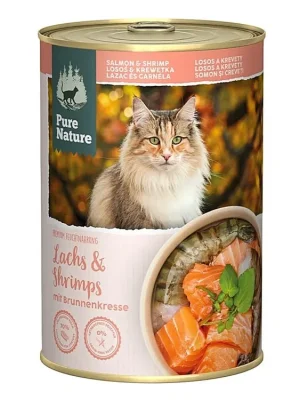 Pure Nature Cat Adult konzerva Losos a Krevety s řeřichou 375g Dagaanbieding