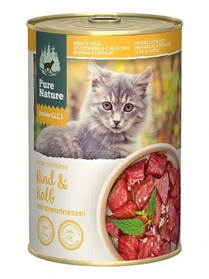 Weekendaanbieding Pure Nature Cat Junior konzerva Hovězí a Telecí s kopřivou 400g
