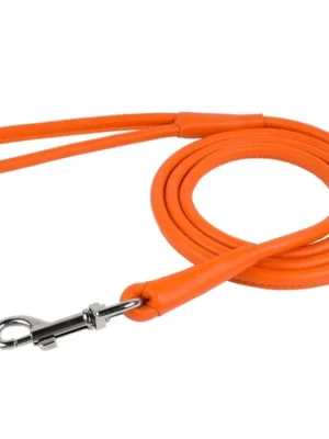 Vodítko kožené Glamour Round - oranžové (122cm/10mm) Superprijs