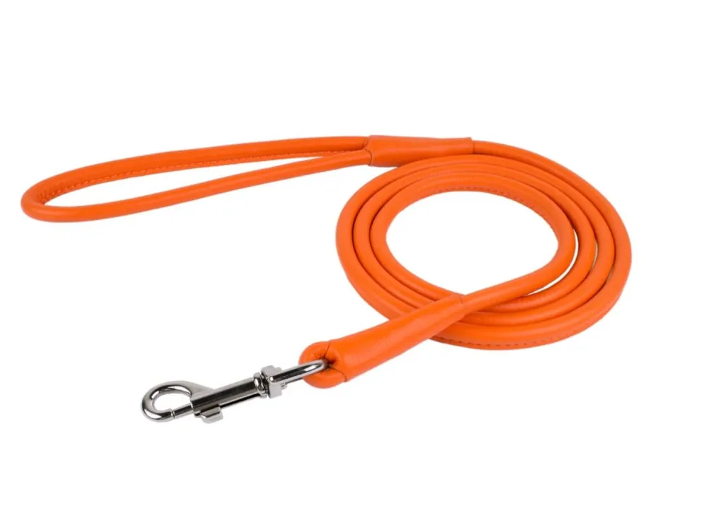 Vodítko kožené Glamour Round - oranžové (122cm/10mm) Superprijs