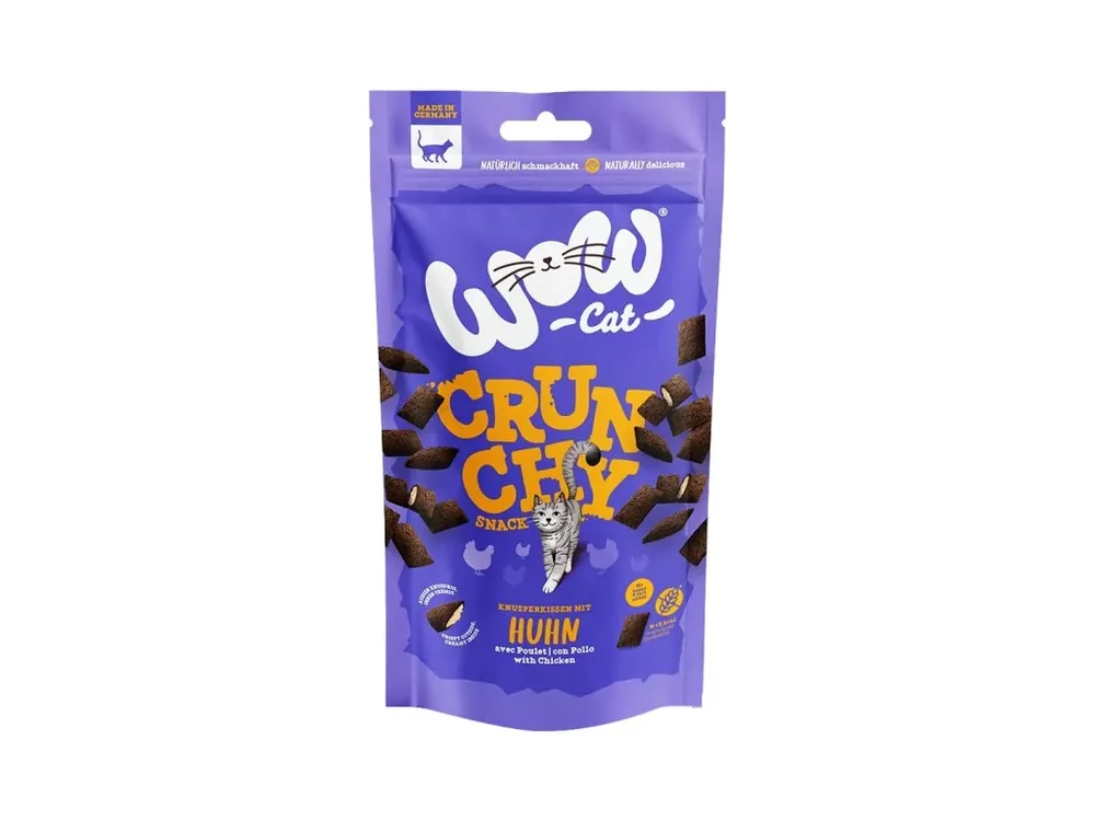 WOW Cat plněné polštářky Crunchy s kuřecím 60g Premium