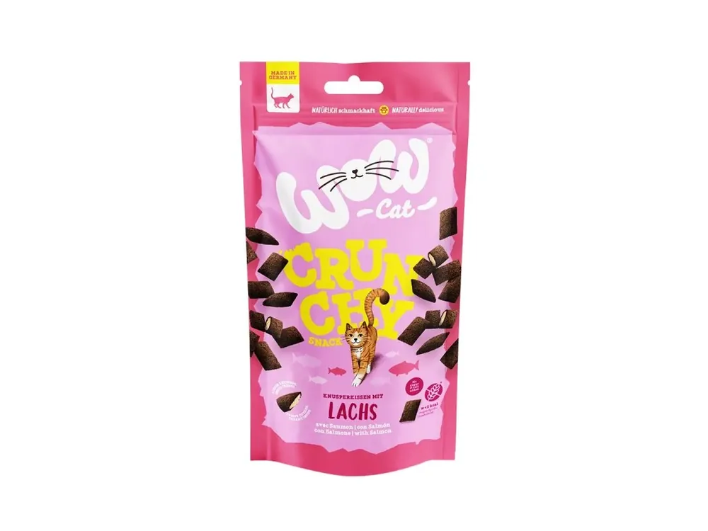WOW Cat plněné polštářky Crunchy s lososem 60g Laatste Versie