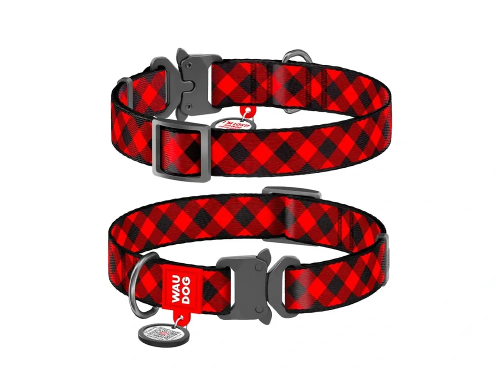 Seizoensaanbieding WAUDOG obojek nylonový Červená kostka QR fastex (33-49cm/2cm)