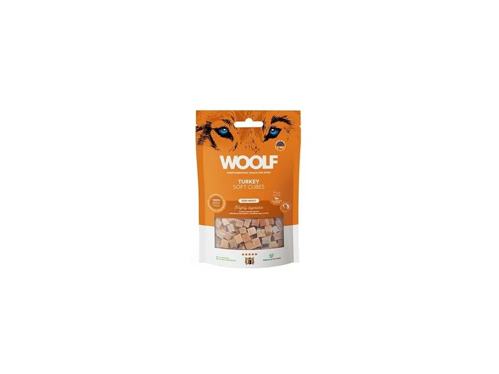 WOOLF pochoutka Soft Cubes Turkey 100g Actieprijs