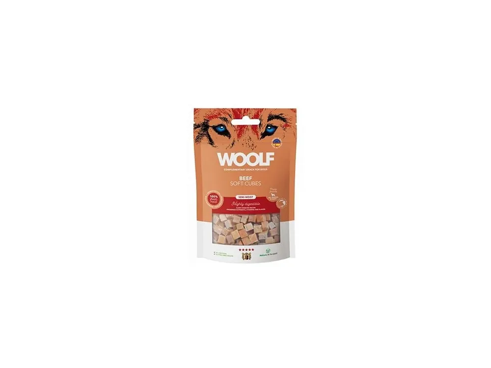 WOOLF pochoutka Soft Cubes Beef 100g Beperkte Voorraad