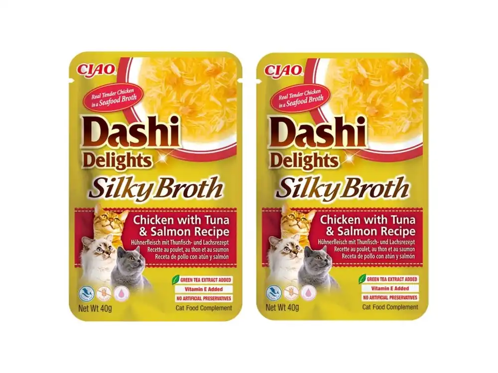 Churu Cat Dashi Delights Silky Broth Chick&Tun&Salm 2x40g Merkproduct