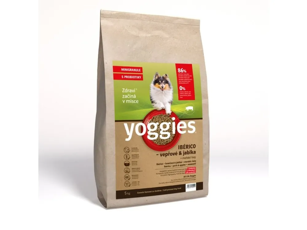 5 kg Yoggies MINIGRANULE Ibérico vepřové maso s jablky lisované za studena s probiotiky Aanbieding