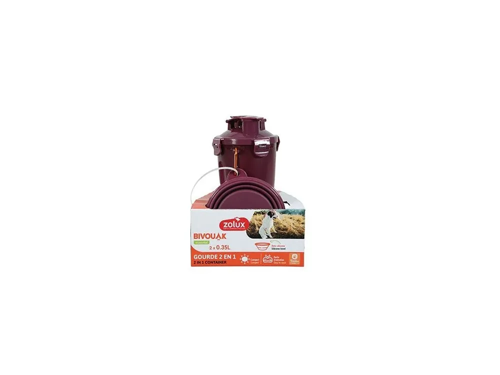 Lahev 2v1+ 2 misky BIVOUAK 2x350ml červená Zolux Actieprijs