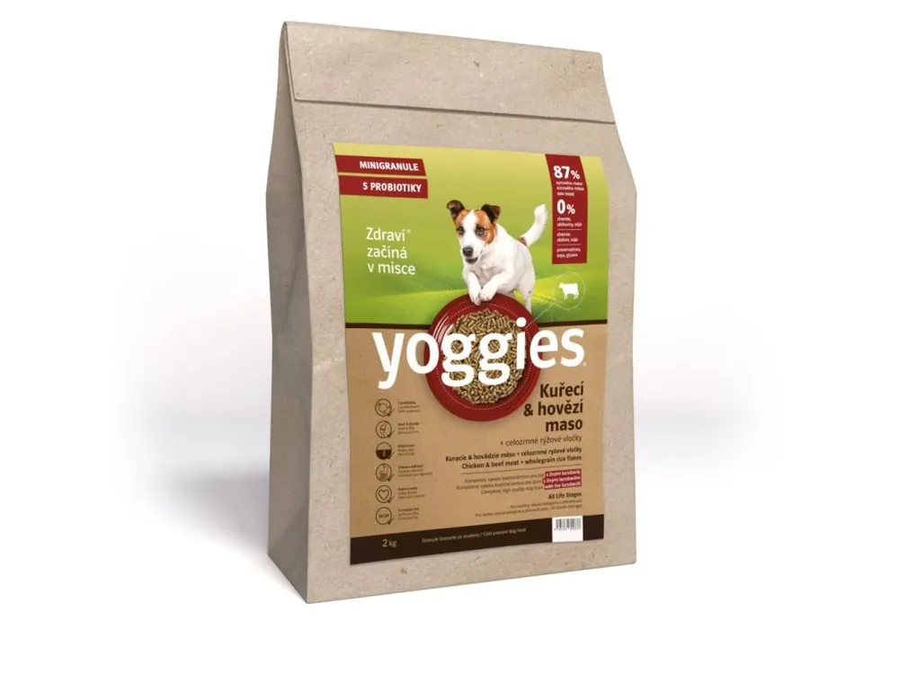 2kg Yoggies Kuřecí&hovězí maso, minigranule lisované za studena s probiotiky Meest Verkocht