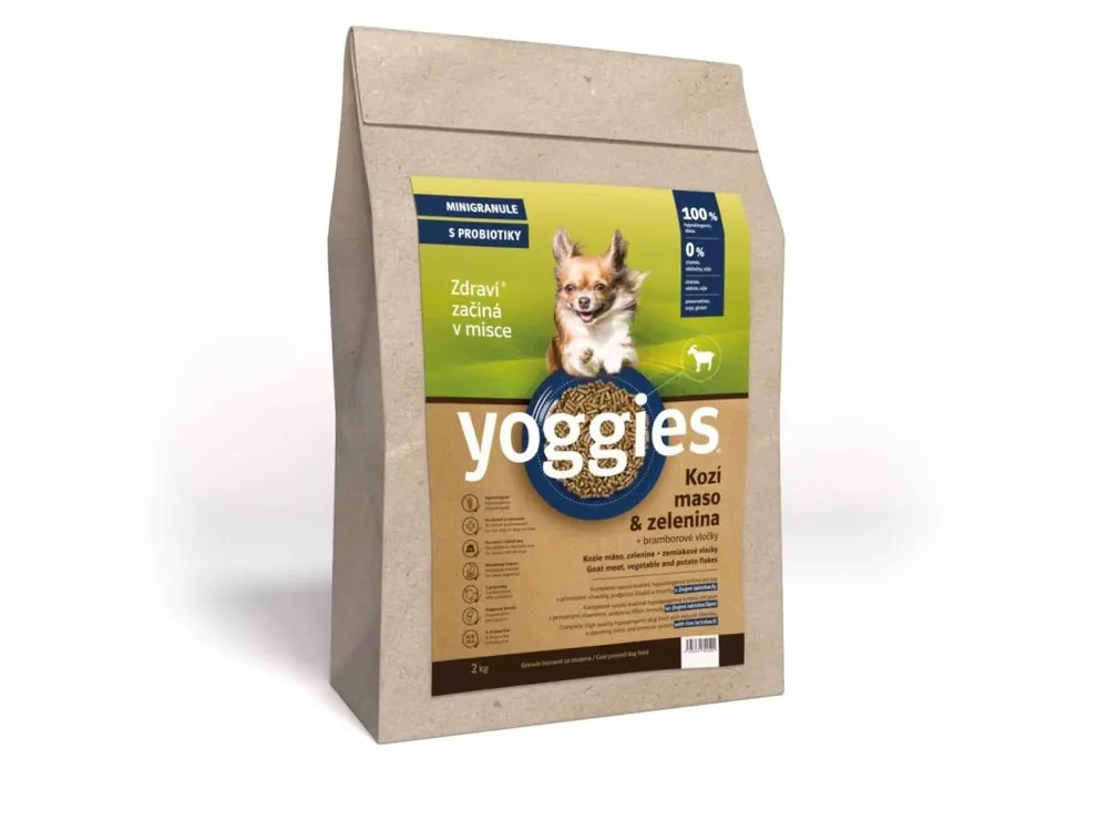 Direct Beschikbaar 2kg Yoggies Kozí maso&zelenina, hypoalergenní minigranule lisované za studena s probiotiky