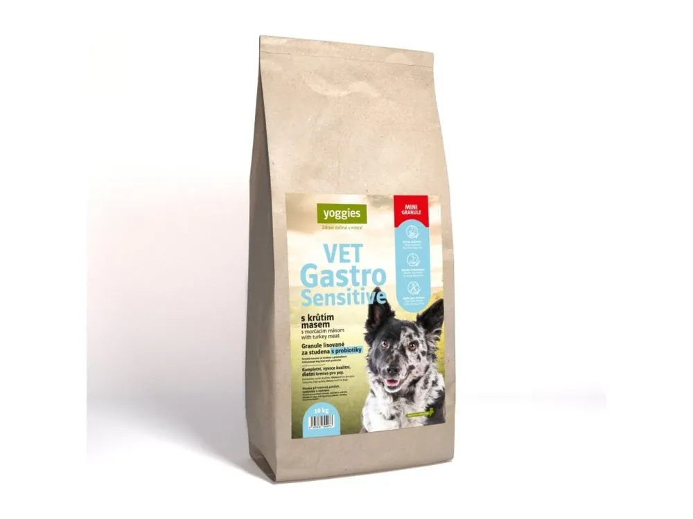 10 kg Yoggies VET Gastro Sensitive s krůtím masem, minigranule lisované za studena s probiotiky Seizoensaanbieding