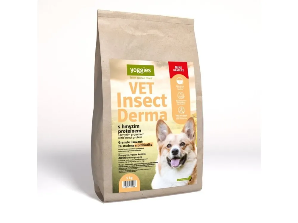 Exclusieve Aanbieding Yoggies VET Insect Derma s hmyzím proteinem, minigranule lisované za studena s probiotiky 5kg