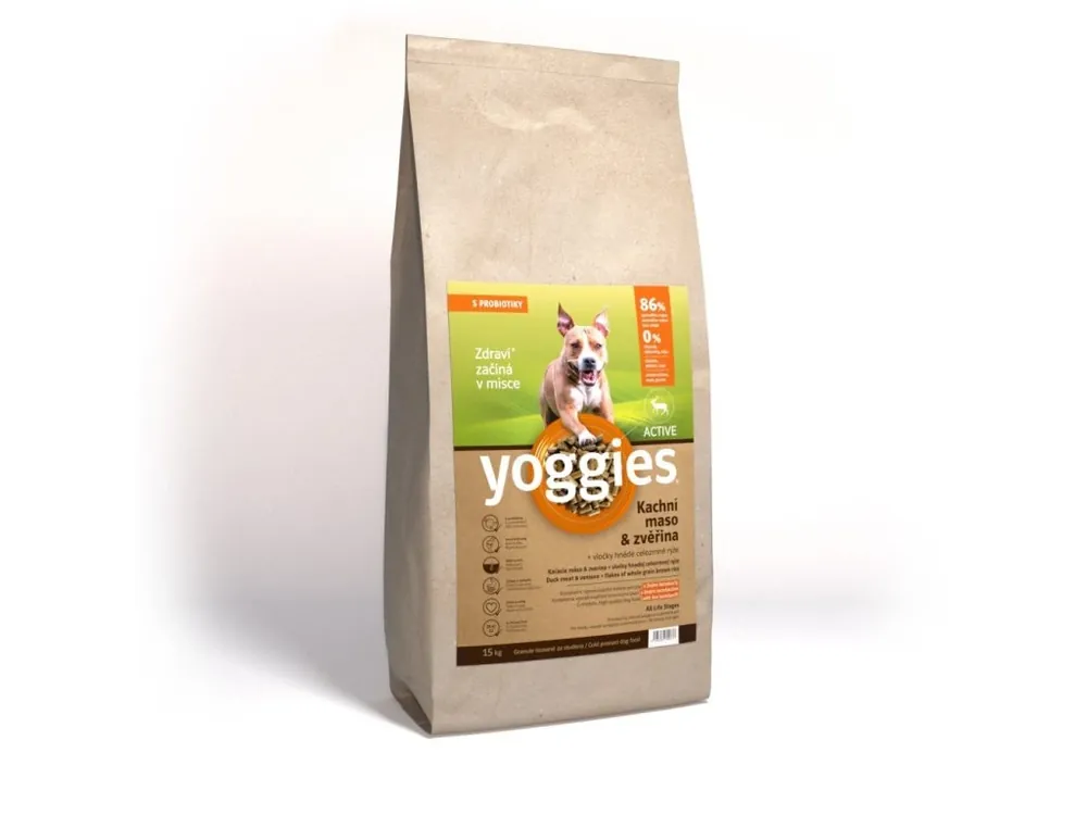15 kg Yoggies Active Kachní maso&zvěřina, granule lisované za studena s probiotiky Bestseller