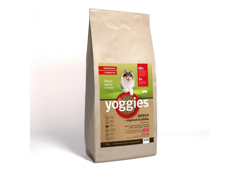 10 kg Yoggies MINIGRANULE Ibérico vepřové maso s jablky lisované za studena s probiotiky Superprijs