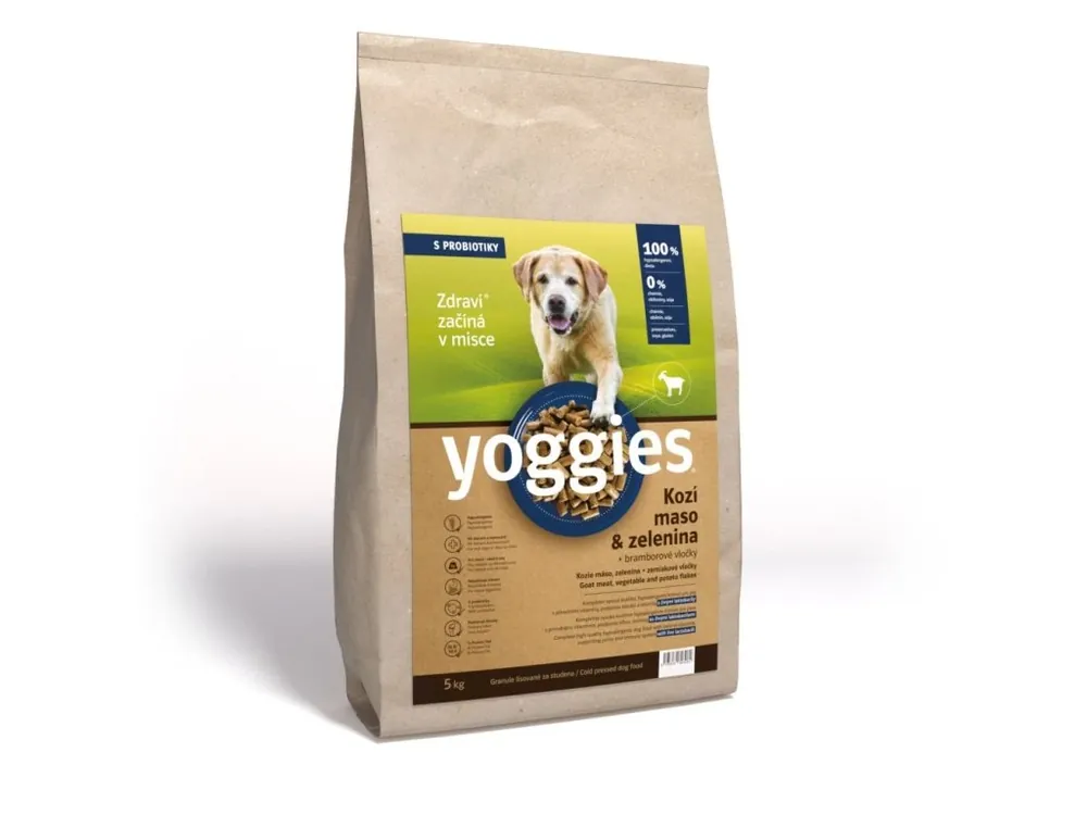 Meest Verkocht 5kg Yoggies Kozí maso&zelenina, hypoalergenní granule lisované za studena s probiotiky