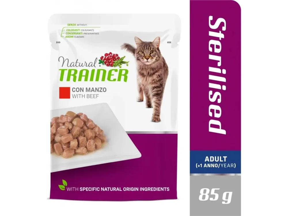 KapsičkaTrainer Natural CAT SP. STER. Hovězí 85g Uitverkoop