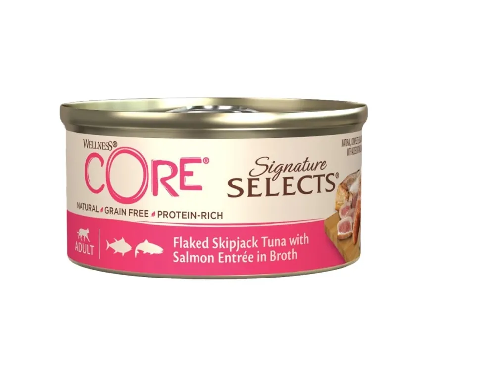 Konzerva Wellness Cat Selects Flaked tunak s lososem ve stave 79g Exclusieve Aanbieding