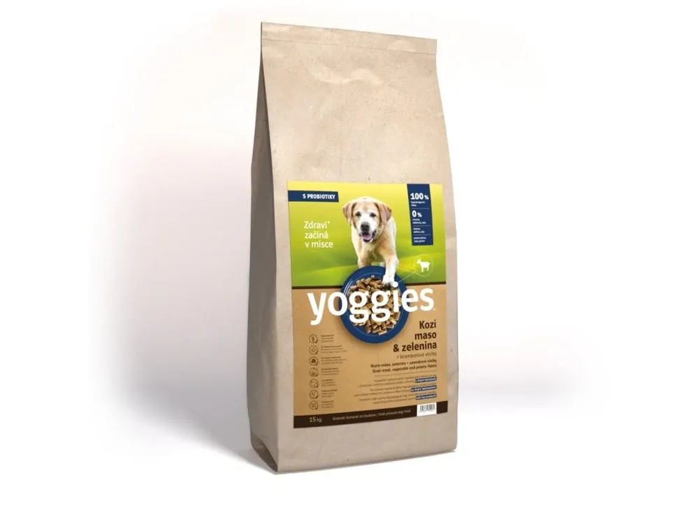 15kg Yoggies Kozí maso&zelenina, hypoalergenní granule lisované za studena s probiotiky + dárek zdarma Beste Prijs