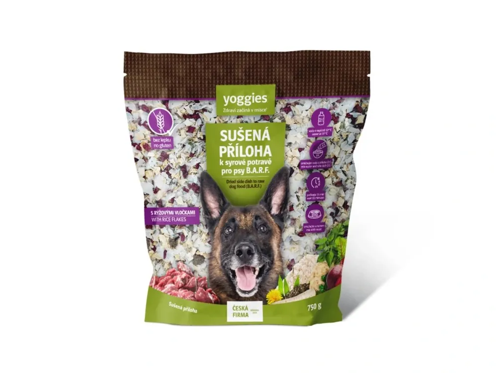 750g Yoggies Sušená příloha s rýžovými vločkami k syrové potravě B.A.R.F. Gratis Retour