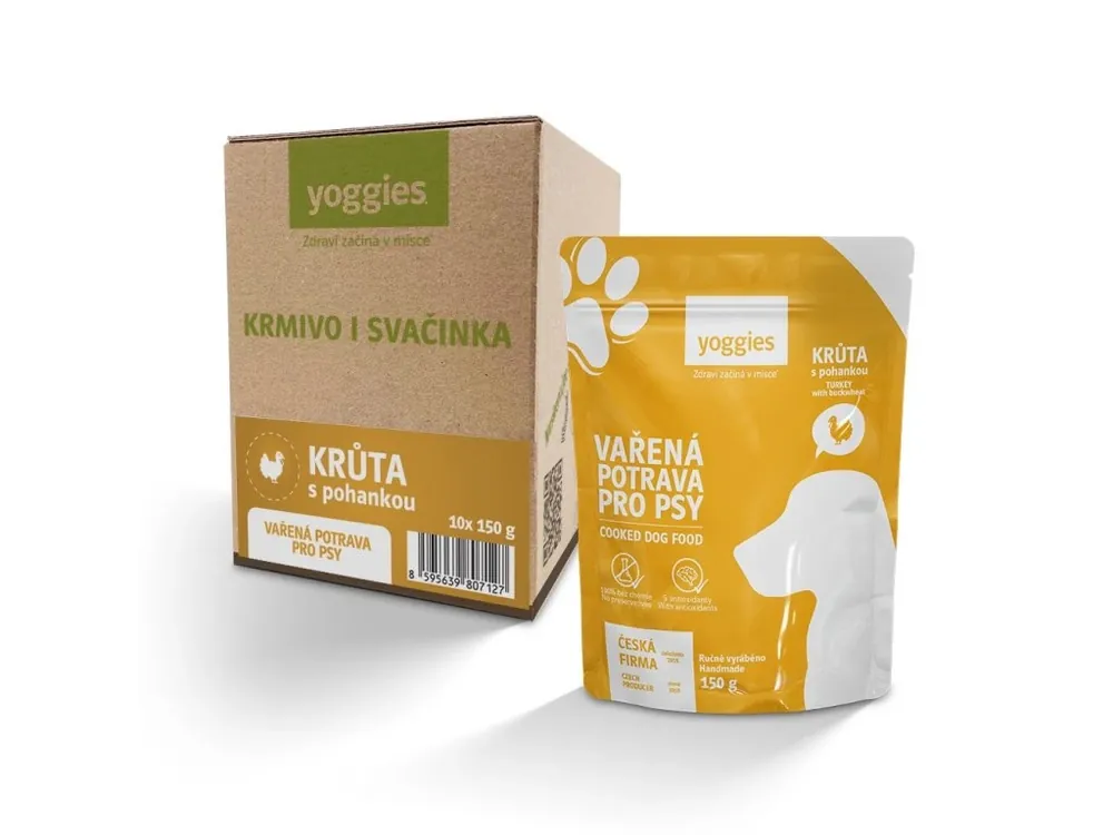 Favoriet 10x150g Yoggies Vařená potrava pro psy – krůtí maso s pohankou (krabice)