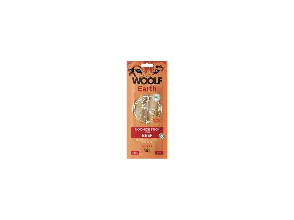 WOOLF pochoutka Earth NOOHIDE L Sticks with Beef 85g Rechtstreeks Van De Fabrikant
