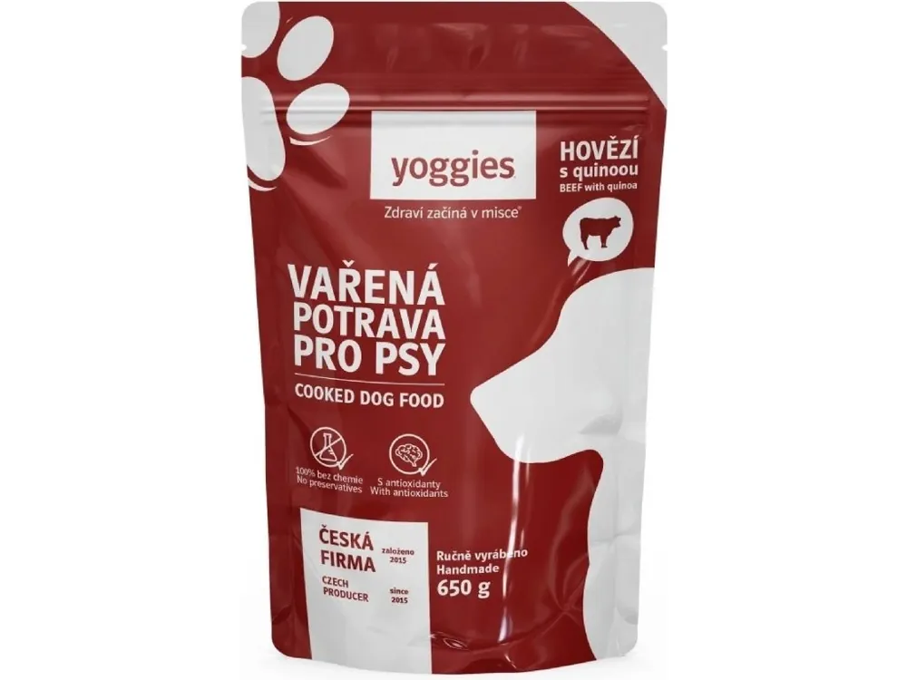 650g Yoggies Vařená potrava pro psy – hovězí maso s quinoou Seizoensaanbieding
