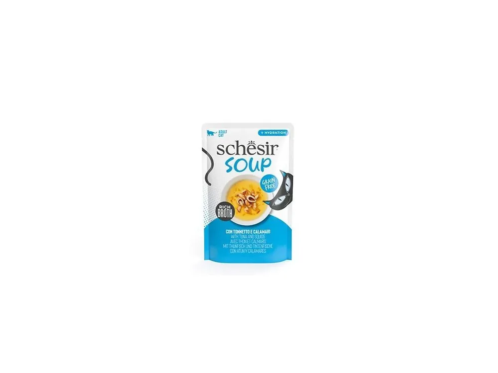 Schesir Cat kapsa Adult Soup tuňák/oliheň 40g Direct Beschikbaar