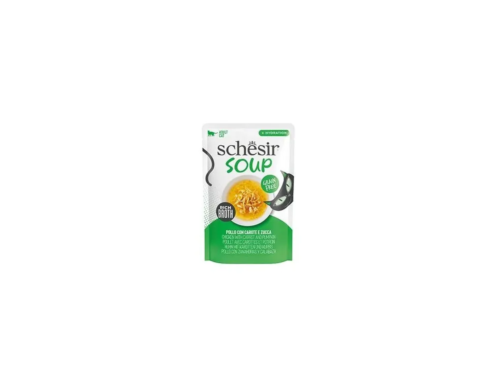 Schesir Cat kapsa Adult Soup kuře/mrkev/dýně 40g Nieuw