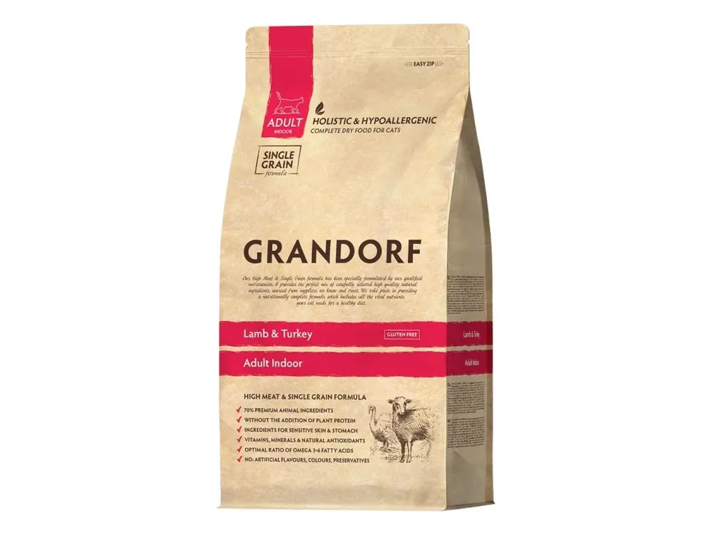 Grandorf granule pro kočky Adult Indoor - Jehně a krocan 2kg Express Levering