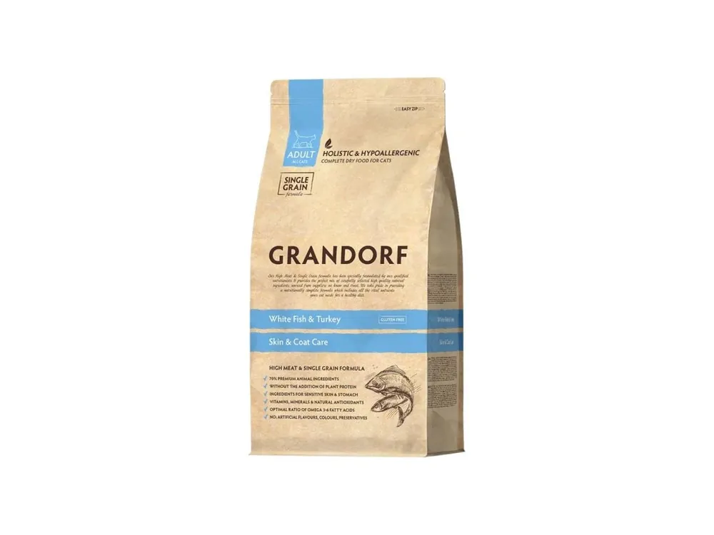 Bestseller Grandorf granule pro kočky Adult Skin Care - Bílá ryba a krocan 400g