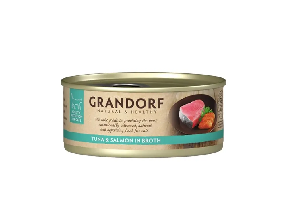 Grandorf konzerva pro kočky Tuňákový filet s lososem 70g Gereduceerde Prijs