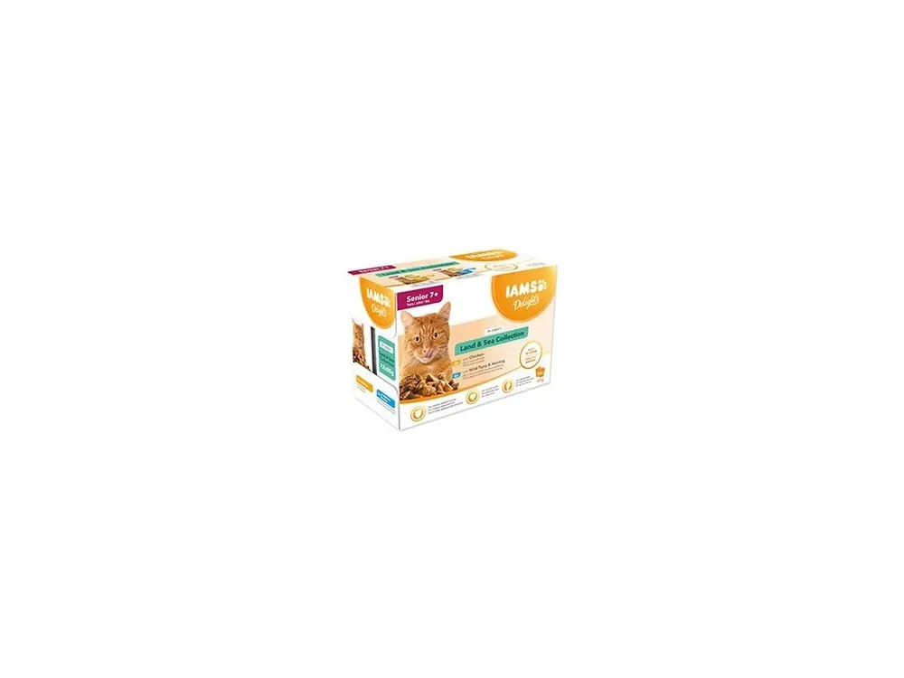 Iams Cat Senior Delights kapsa Land&Sea in gravy12x85g Superprijs