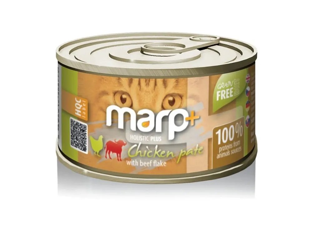 Tijdelijk Beschikbaar Marp Holistic Plus konzerva pro kočky - Kuřecí paté s hovězími kousky 70g