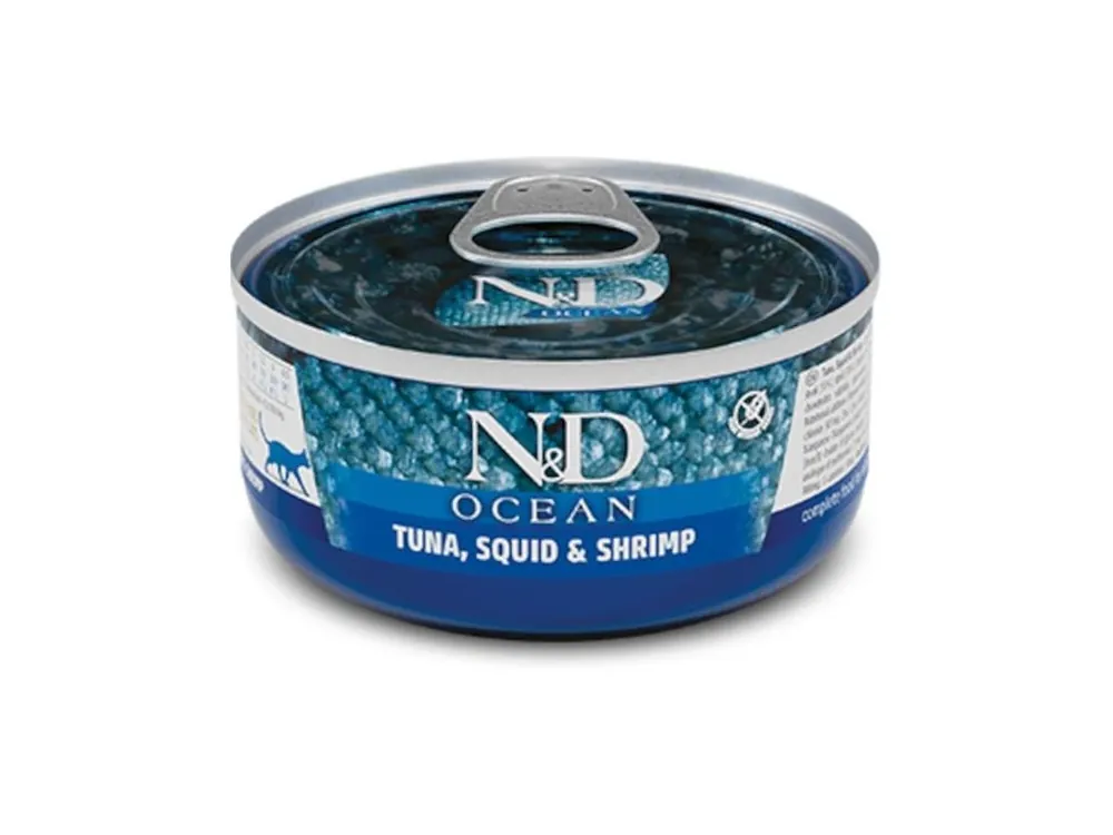 N&D OCEAN Cat konz. Tuna, Squid & Shrimp 70 g Hete Deal