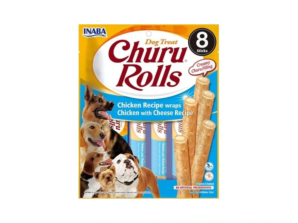 Direct Beschikbaar Inaba Churu Rolls dog snack kuře a sýr 8x 12g