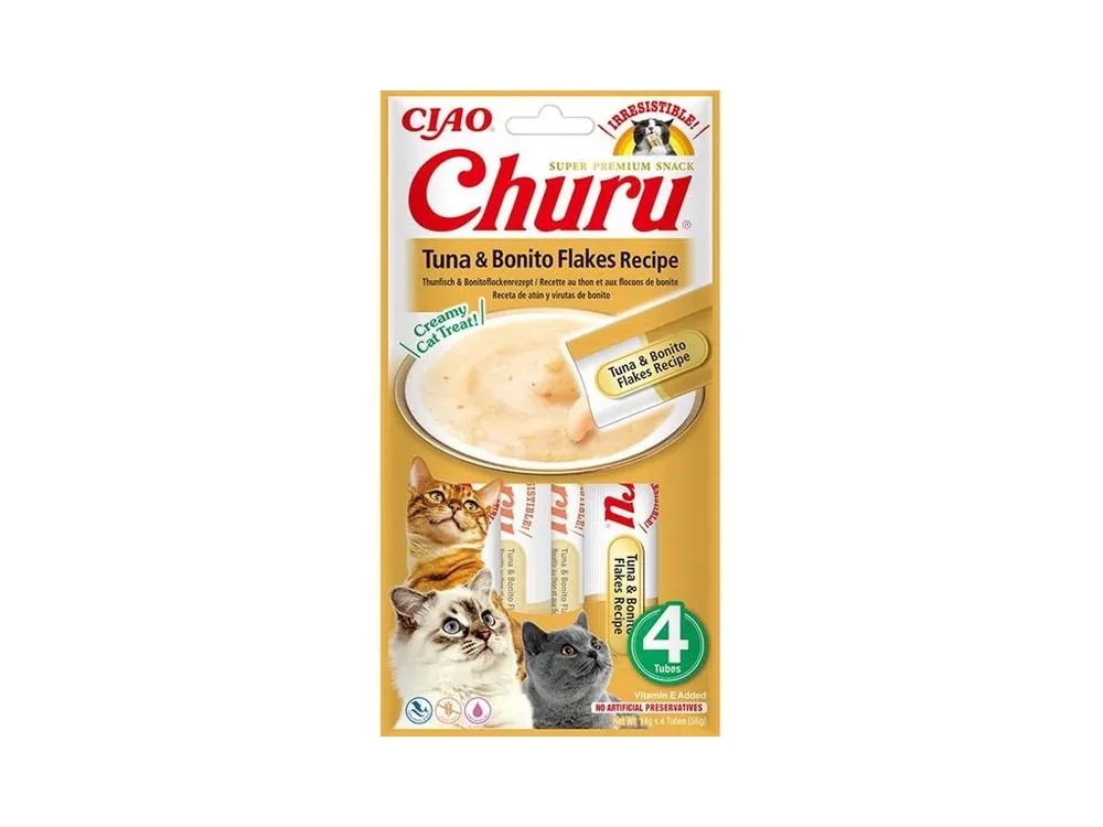Inaba Churu cat snack tuňák & Bonito vločky 4x 14g Alleen Vandaag
