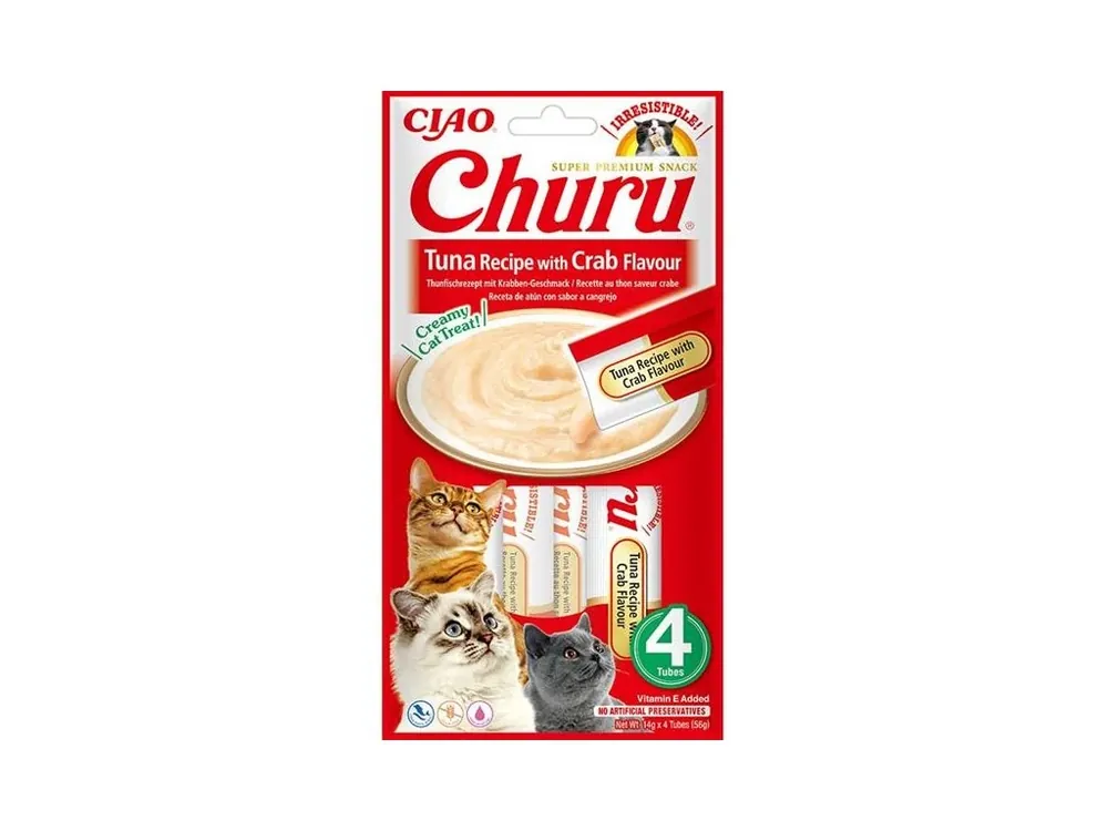 Voordeelprijs Inaba Churu cat snack tuňák s krabí příchutí 4x 14g