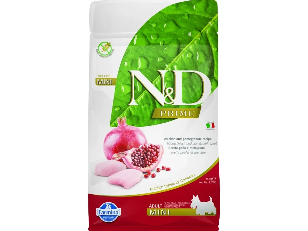 Betrouwbaar N&D PRIME DOG Adult Mini Chicken & Pomegranate 800g