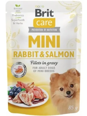 Beperkte Voorraad Brit Care Dog Mini Rabbit & Salmon fillets in gravy 85g