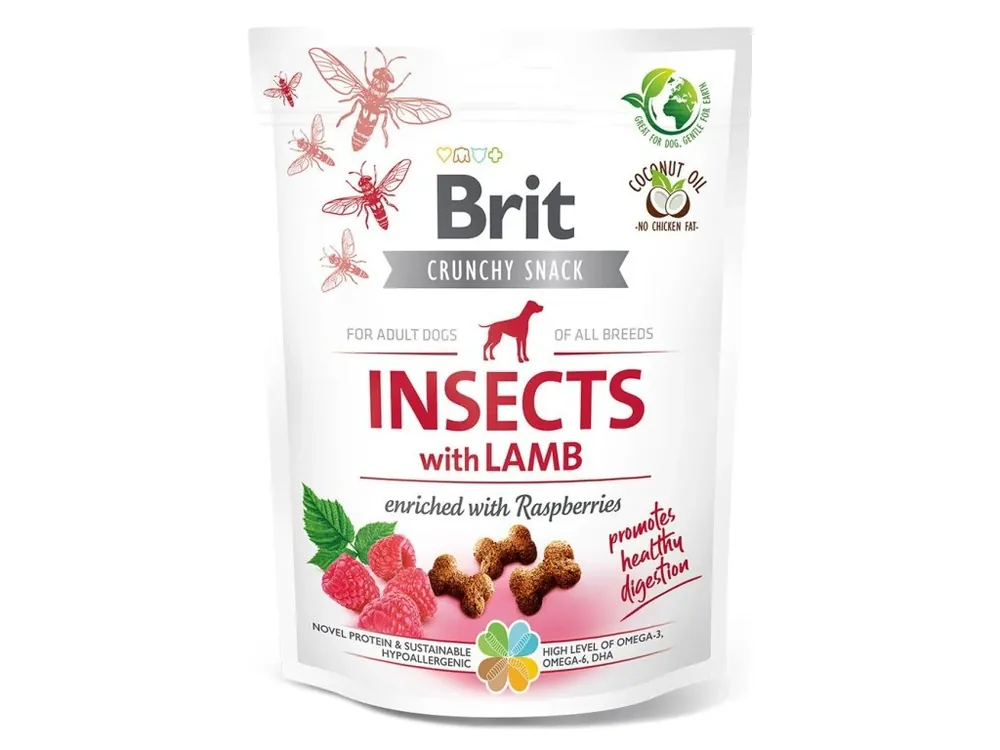Lage Kosten Brit Care Dog Crunchy Cracker. Insects with Lamb enriched with Raspberries 200g